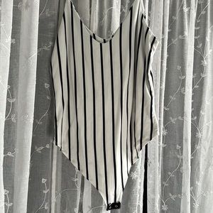 Black and white striped body suit